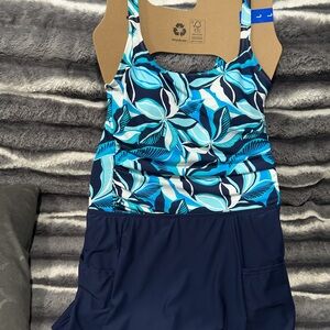 Tropical Blue Leaf Kids One Piece Swimsuit